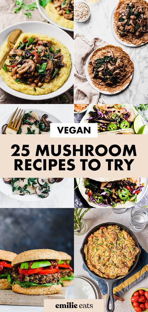 Mushrooms are the perfect meaty addition to your plate! These 25 vegan mushroom recipes will give you lots of hearty, plant-based meal ideas. Vegan Mushroom Recipes, Vegetarian Mushroom Recipes, Vegan Mushroom Risotto, Mushroom Recipes Vegan, Vegan Tacos Meat, Vegan Mushroom Stroganoff, Vegan Mushroom, Plant Based Diet Recipes, Plant Based Dinner