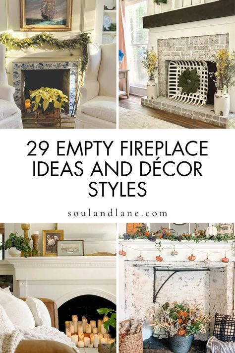 For a more modern twist, insert a cluster of succulents or a large, eye-catching piece of sculpture that speaks to your personal style. These ideas not only breathe new life into your fireplace but also ensure it remains an integral part of your room's decor, blending functionality with aesthetic appeal. Transform your unused fireplace into a creative showcase with these decor ideas, turning an empty hearth into a focal point of style and imagination. Ways To Decorate Inside Of Fireplace, Fireplace Arrangements Decor, Unique Fireplace Decor, Decorations For Inside Fireplace, Not Used Fireplace Ideas, How To Decorate Bottom Of Fireplace, Inside Of Fireplace Decor, Fireplace Ideas Non Working Living Rooms, Decorate Unused Fireplace Ideas