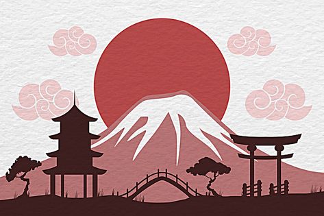 Mount Fuji Silhouette background Mount Fuji Background, Japanese Art Icon, Mount Fuji Art, Mount Fuji Drawing, Fuji Mountain Illustration, Japanese Art Background, Mt Fuji Tattoo, Japan Silhouette, Japan Illustration Art