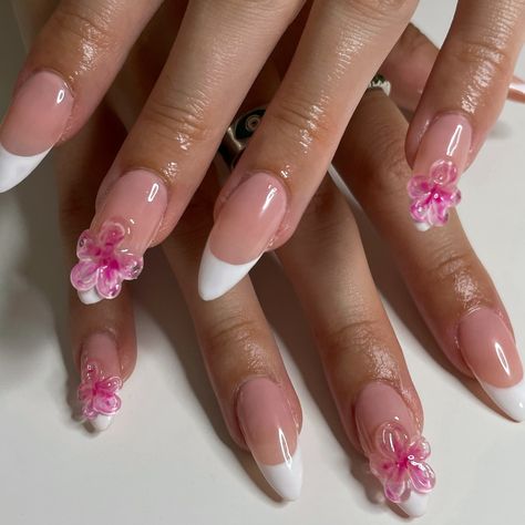 summer nails for Hemma 💐 shape : Almond M #nails #nailart #summernails #3dflowernails #3dnailart #frenchnails Medium 3d Flower Nails, Almond Nails 3d Designs, Almond Junk Nails, Maximalist Nails Almond, Almond Summer Nail Ideas, M Nails, Junk Nails, 3d Flower Nails, Flower Nail Designs