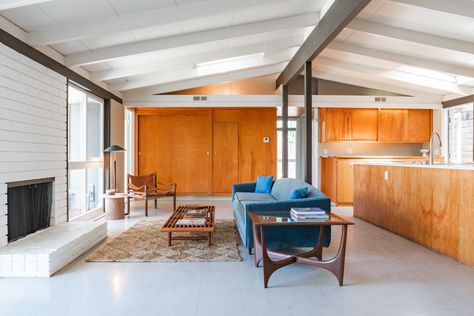 Photo 4 of 9 in This Restored Cliff May Home Just Hit the Market at $849K - Dwell Mid Century Modern Fireplace, Cliff May, Concrete Block Walls, Modern Condo, Clerestory Windows, Modern Fireplace, Interior Floor, Floor To Ceiling Windows, California Homes