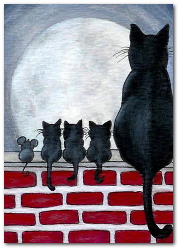 Waiting Söpö Kissa, Image Chat, Black Cat Art, Cat Quilt, A Black Cat, 수채화 그림, Art Et Illustration, Cats Illustration, Arte Animal