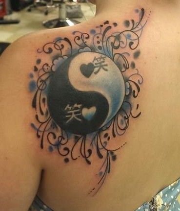 Yin and yang tattoo. Chinese symbol means laugh, heart means love, and yin and yang means live. Live, laugh, love Tattoo With Sunflower, Yin And Yang Tattoo, Tattoo Chinese, Yin Yang Tattoo, Believe Tattoos, Ying Yang Tattoo, Rockabilly Tattoo, Rib Tattoos For Women, Flower Thigh Tattoos