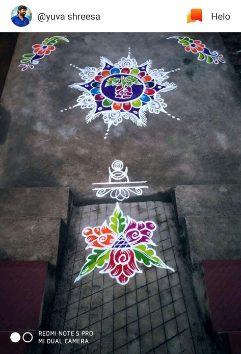 Sankranthi Muggulu With Colours, Newyear Rangoli, Sankranti Muggulu, Door Rangoli, Ganesh Rangoli, Colour Rangoli, Ayurveda Books, Creative Rangoli, Indian Rangoli Designs