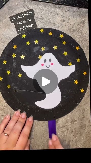 Preschool Crafts & Activities on Instagram: "👻 ⭐️ Amazing halloween craft by @home_is_wherethe_art_is ⭐️ 👻

👻 Paint a paper plate black and then add star stickers.
👻 Make a simple ghost shape from white card stock - add a face (I wanted mine to be friendly!)
👻 Tape your ghost onto a craft stick.
👻 Make a cut along your plate and insert your ghost!! Now he can fly amongst the stars causing all sorts of mischief!
.
.
.
.
.
#halloweencrafts #halloween #halloweendecor #halloween2024 #halloweendiy #halloweencraft #halloweencraftsforkids #halloweencrafting #halloweencraftideas
#papercrafts #papercraft #papercrafting #craftsforkids #kidscrafts #getcreativewith #preschoolcrafts #easycrafts #invitationtoplay #montessoriathome #finemotorskills #cutecrafts #ideasforkids #craftingwithkids #recyc Halloween Flying Ghost, Flying Ghost, Preschool Craft Activities, Halloween Crafts For Toddlers, Hand Crafts For Kids, Invitation To Play, Halloween Crafts For Kids, Toddler Learning Activities, Toddler Learning