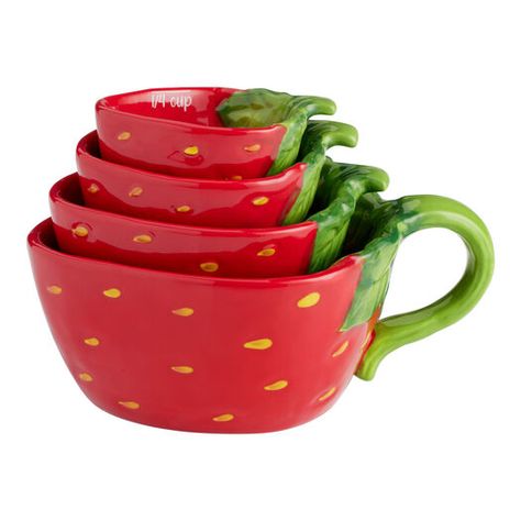 Hand Painted Ceramic Strawberry Figural Measuring Cups by World Market Painted Strawberry, Ceramic Strawberry, Strawberry Kitchen, Strawberry Decorations, Appetizer Plate, Festive Holiday Decor, Prep Kitchen, Cute Kitchen, Print Coupons