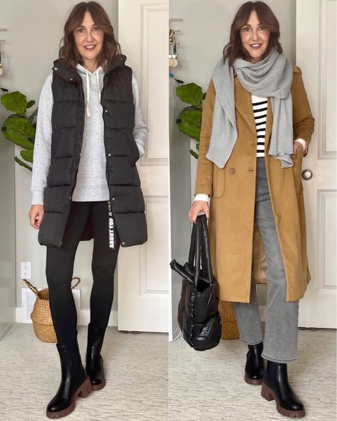 Womens Long Puffer Vest Outfits, Puffer Sweater Vest Outfit, Long Puffer Vest Outfit Winter, Outfits With Long Puffer Vests, How To Style Long Puffer Vest, Puffer Vest Outfit 2023, Long Puffy Vest Outfit, Long Puffer Vest Outfits For Women, Puffy Vest Outfits For Women