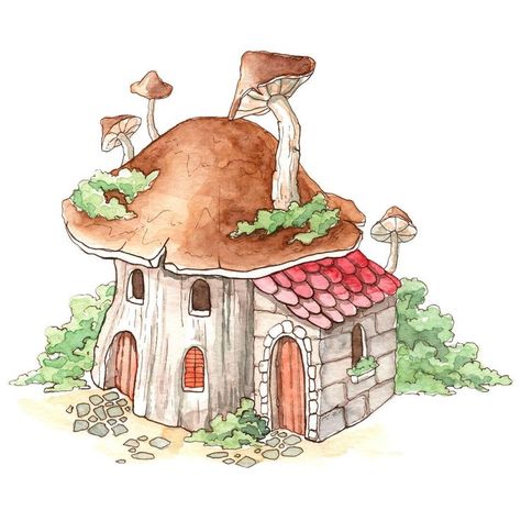 Cottagecore Drawing, Cottagecore Art, Mushroom Drawing, Mushroom House, Easy Canvas Painting, House Drawing, Arte Sketchbook, Arte Inspo, Mushroom Art