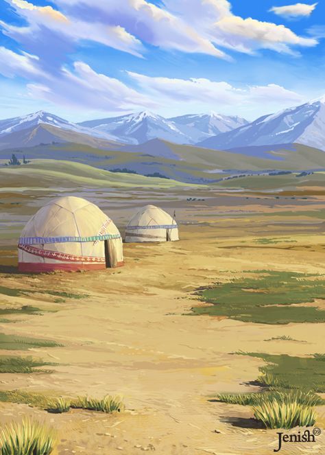 Kyrgyz yurt by Jenishbek.deviantart.com on @deviantART Kyrgyzstan Aesthetic, Kyrgyzstan Travel, Mongolian Yurt Traditional, Kyrgyzstan Landscape, Bishkek Kyrgyzstan, Desert Dunes, Adventure Map, Asian History, Yurt