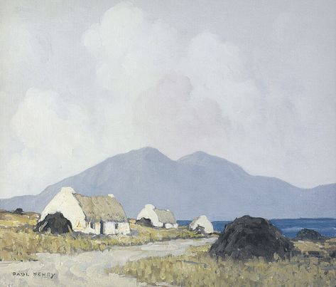 20th Century Paintings, Paul Henry, Irish Painters, Ireland Cottage, Irish Landscape, Sunset Painting, Beach Painting, Watercolor Landscape, Landscape Art