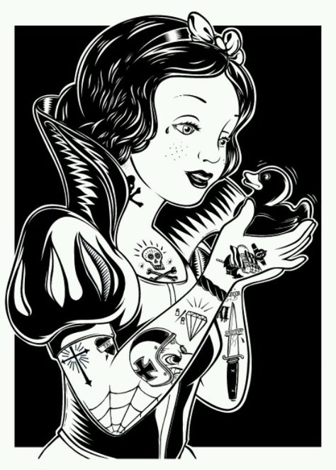 Snow White Gothic Disney Princesses, Snow White Tattoos, Silhouette Disney, Goth Disney, Punk Disney Princesses, Disney Princess Tattoo, Disney Princess Colors, Punk Disney, Disney Princess Coloring Pages