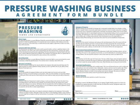 Hello & Welcome to Savvy Mama Marketing Are you ready to be your own boss and establish your own profitable power-pressure cleaning business?  If so, you've come to the correct place.  We provided you with everything you will need to be successful.   Professional and extremely user-friendly pressure washing business forms prepared by a professional and tried and tested for over 7 years This is an instant downloadable Canva Template for anyone who wants to stand out in their market. This template is 100% customizable in the FREE version of Canva. This means that you will be able to easily add your own information, and photos, and change the fonts, colours, etc. to fit your own personal brand. What does my purchase include? 1 PDF file with clickable Canva Links 2 Page US letter-sized Form Te Pressure Washing Business, Business Branding Inspiration, Power Washing, Power Washer, Contract Agreement, Unique Branding, Cleaning Business, Own Boss, Pressure Washing