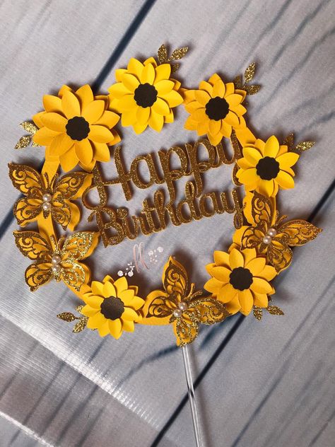 HBD sunflower cake topper Sunflower Cake Topper, Happy Birthday Sunflower, Sunflower Cake, Handmade Flowers Paper, Birthday Flowers, Handmade Flowers, Cake Topper, Paper Flowers, Cake Toppers