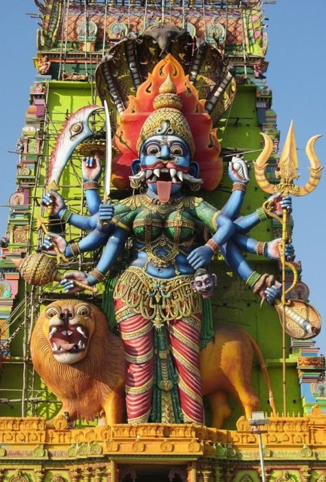 INDIA (Moranapalli, Hosur, Tamil Nadu) Maa Pratyangira Kalika Alayam temple, dedicated to Prathyangira or Narasimh, Hindu Goddess of Victory & eternal energy (Shakti) with a lioness's face & a human body Lord Shiva Angry, Pratyangira Devi, Temple Gopuram, Shiva Angry, Durga Picture, Kali Mata, Maa Kali, Shree Krishna Wallpapers, Lord Shiva Family