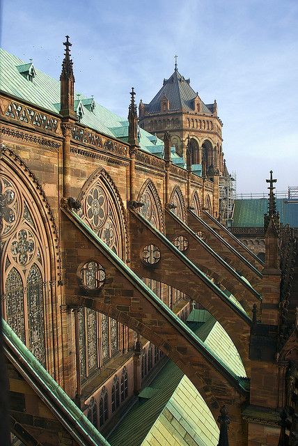 Notre Dame de Paris (IPA: [nɔtʁ dam də paʁi]; French for "Our Lady of Paris"), also known as Notre Dame Cathedral or simply Notre Dame, is a historic Roman Catholic Marian cathedral on the eastern half of the Île de la Cité in the fourth arrondissement of Paris, France. Strasbourg Cathedral, Flying Buttress, Sacred Architecture, Gothic Architecture, Mesopotamia, Strasbourg, Beautiful Architecture, Beautiful Buildings, France Travel