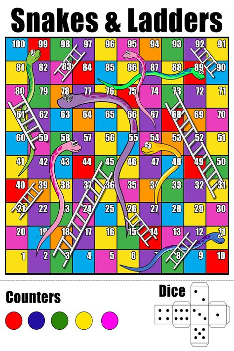 Ready for some family fun? Download our FREE Printable Snakes and Ladders Game Template! 🌈 This vibrant set includes a colorful board, cutout counters, and even a cutout dice! Perfect for kids and adults alike, it’s an easy and exciting way to spend quality time together. Just print, cut, and play! Great for parties, playdates, and educational activities. 🐍🔝 #SnakesAndLadders #PrintableGame #FamilyFun #FreePrintables #DIYBoardGames #KidsActivities #GameNight #CraftingFun Printable Snakes And Ladders, Snake Games For Kids, Snakes And Ladders Template, Snakes And Ladders Printable, Snake And Ladder Game, Dice Printable, Disney Word Search, Snake And Ladder, Snakes And Ladders Game