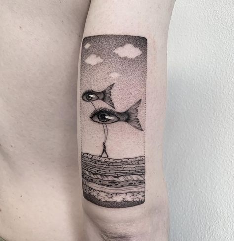 Curiosity Tattoo, Physics Tattoos, Surrealism Tattoos, Black Line Tattoo, Line Tattoo Ideas, Unusual Tattoo, Surreal Tattoo, Mushroom Tattoos, Stylish Tattoo