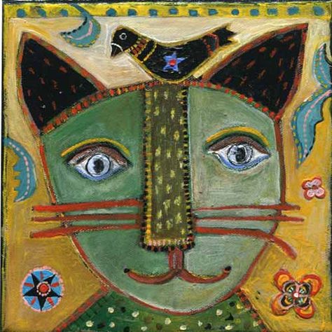 Jill Mayberg http://www.jillmayberg.com Folk Art Cat, Arte Folk, Cat Art Illustration, Cat Quilt, Cats Illustration, Arte Popular, Naive Art, Folk Art Painting, Cat Colors