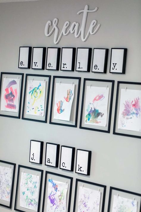 School Picture Wall Display Ideas, Kids Room Picture Wall Ideas, Kid Art Display, Kids Art Display Wall, Kids Art Wall, Picture Display Wall, Kids Art Display, Art Display Wall, Dream Classroom