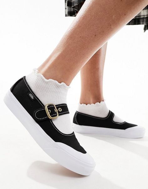 Shoes by Vans Good things come in pairs Pin-buckle fastening Adjustable strap Vulcanised rubber sole Round toe Mary Jane Outfit, Wedding Vans, Vans Shoes Women, Nike Air Max Jordan, Cute Vans, Vans Style, Winter Party Dress, Mary Jane Pumps, Flat Sneakers