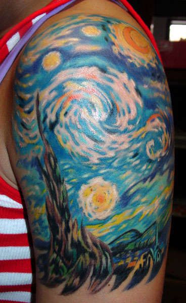 Starry Night Tattoo | starry night tattoo Small Celtic Tattoos, Geometric Tattoo Meaning, Starry Night Tattoo, Van Gogh Tattoo, Small Cross Tattoos, Rocket Tattoo, Sky Tattoos, Night Tattoo, Big Van