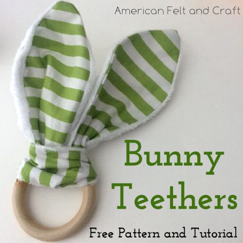 Easy pattern and tutorial for bunny ear teethers that crinkle! Bunny Ear Teether Pattern, Bunny Ear Teething Ring, Diy Bunny Ears, Teether Pattern, Diy Teethers, Bunny Ear Teether, Bunny Teether, Handmade Baby Toys, Handmade Baby Gifts