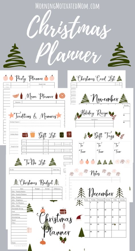 Get organized and minimize your stress this holiday and Christmas season with this 13 page Christmas Planner printable. Includes: Christmas Card List, Recipe List, Notes, Party Planner, Menu Planner, Traditions and Memories, Gift List, To-Do List, Christmas Budget Page, November and December holiday calendars, NEW gift tags. Free Printables Christmas Tags, Christmas Gift Planner Printable Free, Christmas Planner Printables Free 2023, Christmas Planner Ideas, Holiday Planner Printables Free, Christmas Planner Printables Free, Free Printable Christmas Planner, Holiday Budget Planner, Christmas Planning Printables