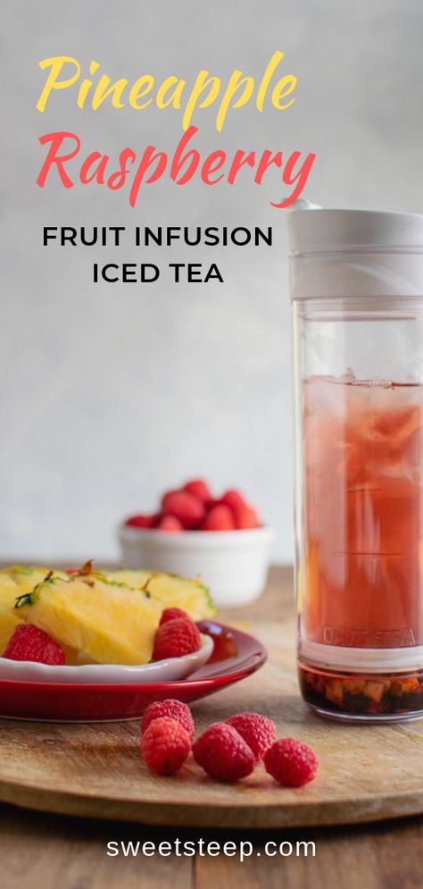 Make pineapple raspberry fruit infusion on the go. Reccipe for this fruity summer drink and steps to use iced tea press (infuser) included #icedtea #summerdrinks #teatime #tealover #beverages #drinks #drinkrecipes #pineapple #raspberry #teaware #teainfuser #davidstea Cold Tea Recipes, Fruity Summer Drinks, Tea Infusion Recipes, Raspberry Iced Tea, Pineapple Tea, Cold Brew Iced Tea, Sweet Tea Recipes, Decaf Tea, Tea Drink Recipes