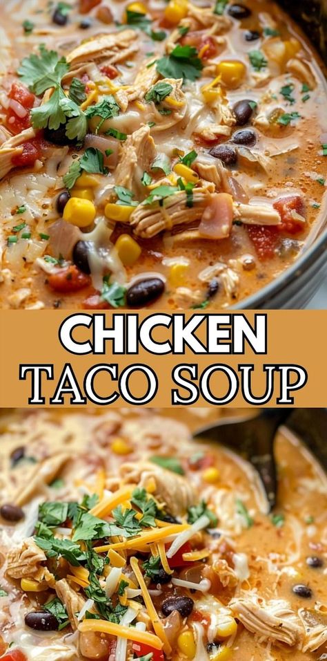 Indulge in the delightful fusion of flavors with this Chicken Taco Soup featuring creamy cheese. Imagine the cozy embrace of a hearty soup meeting the vibrant zest of your favorite tacos. This dish is not only simple to prepare but also offers endless customization options, making it ideal for a gathering or a solo culinary adventure. Taco Soup With Cream Cheese, Creamy Chicken Taco Soup, Soup With Cream Cheese, Chicken Bruschetta Bake, Chicken Taco Soup Recipe, Green Curry Chicken, Easy Taco Soup, Taco Soup Recipe, Chicken Taco Soup