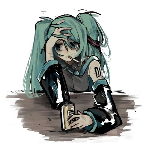 Hatsune Miku Fanart Dark, Hatsune Miku Pfp Dark, Hatsune Miku Art Dark, Dark Hatsune Miku, Litteraly Me Character, Hatsune Miku Art, Coastal Cocktail, Stitch Watercolor, Miku Art