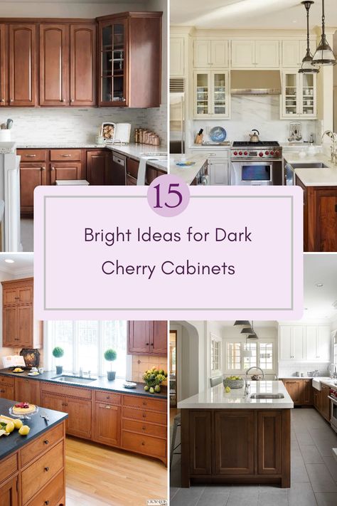 This pin presents 15 bright ideas to lighten kitchen spaces with dark cherry cabinets. Explore vibrant aesthetics, elegant design suggestions, and impactful decor changes demonstrated through 4 appealing images. Cherry Cabinet Update, Kitchen Cherry Cabinets, Dark Cherry Cabinets, Kitchen With Cherry Cabinets, Space Saving Hacks, Update Cabinets, Cherry Cabinets, Beautiful Cabinet, Dark Cabinets