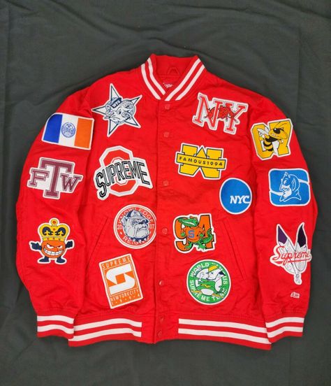 Supreme 07 NCAA Varsity Jacket EXTREMELY RARE Virgil Franchise Patches Tiger NBA. Condition is "Pre-owned". Shipped with USPS Priority Mail. 100% Authentic in Great Condition! Purchased from Eric Whiteback (Huge OG in Supreme Community). Proof of purchase from him is available. It has one minor flaw other than being Pre-owned in general, with just a couple of loose threads on the back of the jacket (pictured in the post). Will ship ASAP when payment is cleared. Message with any questions. *10% r Nba Jacket, Patches Jacket, Knit Cuff, Fancy Dresses, Hand Warmers, Ncaa, Cotton Material, Varsity Jacket, Nba