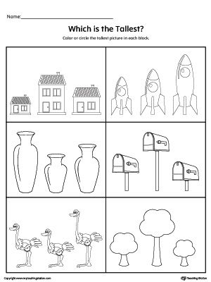 **FREE** Which is the Tallest Item? Worksheet. Practice identifying the tallest items in this printable worksheet. Spring Math Activities Kindergarten, Kindergarten Measurement, Capacity Worksheets, Measurement Kindergarten, Pre K Worksheets, Measurement Worksheets, Measuring Length, Measurement Activities, Worksheets Kindergarten