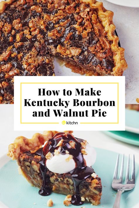 Bourbon Walnut Pie, Pecan Pie Recipe Bourbon, Boozy Pies, Kentucky Bourbon Pie, Bourbon Pecan Pie Recipe, Chocolate Fudge Pie, Chocolate Bourbon Pecan Pie, Chocolate Chess Pie, Walnut Pie