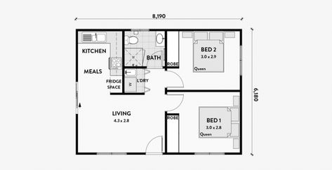 Geranium 2br 50m2 50m2 House Plan, 50 M2 House Plan, 50m2 House, 90 Square Metre House Plan, 60m2 House Plans 2 Bedroom, 60 M2 House Plan 2 Bedrooms, Granny Flat Designs Australia, Granny Flats Australia, 80m2 House Plans 2 Floors