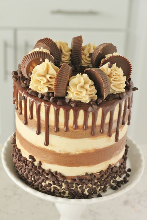 Chocolate Cake with Whipped Peanut Butter Buttercream - Baking with Blondie Whipped Peanut Butter, Chocolate Peanut Butter Cake, Ganache Recipe, Peanut Butter Cake, Cheesecake Cupcakes, Chocolate Layer Cake, Salty Cake, Läcker Mat, Drip Cakes