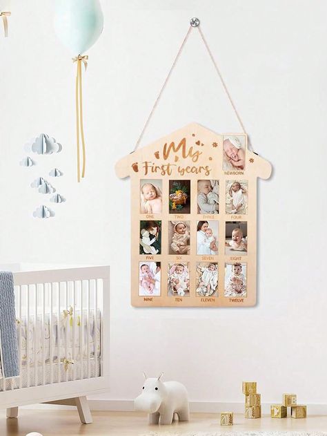 1PC Wooden Baby Commemorative Frame, Newborn Calendar Card Photo Display Board, Milestone Photo Frame For The First Year Of Newborns,Suitable For Baby Growth Commemoration And Baby Room Decoration Brown    Wood     Home Decor, size features are:Bust: ,Length: ,Sleeve Length: Photo Display Board, One Year Pictures, Exposition Photo, Baby Milestone Photos, Nursery Decorations, First Year Photos, Baby Growth, Photo Display, Photo Banner