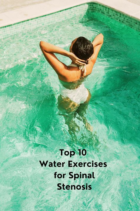 women stretching in a deep turquoise pool - title reads "top 10 water exercise for spinal stenosis" Water Walking, Water Fitness, Water Exercises, Knee Exercises, Shallow Water, Workout Moves, Deep Water, Low Back Pain, Sciatica