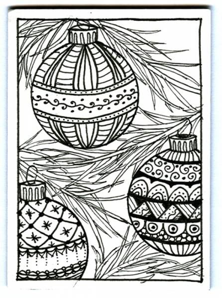 Christmas Ornaments Zentangle by Plain Jane - Cards and Paper Crafts at Splitcoaststampers Christmas Zentangle, Zantangle Art, Zentangle Designs, Christmas Doodles, Tangle Art, Jolly Holiday, Zentangle Drawings, Doodles Zentangles, Christmas Drawing