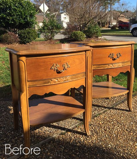 Vintage Estate Sale Night Tables Makeover (& other finds) | Confessions of a Serial Do-it-Yourselfer Painted Furniture Ideas, Night Tables, Furniture Rehab, Table Makeover, Night Table, Painting Furniture, Refurbished Furniture, Diy Furniture Projects, Hand Painted Furniture