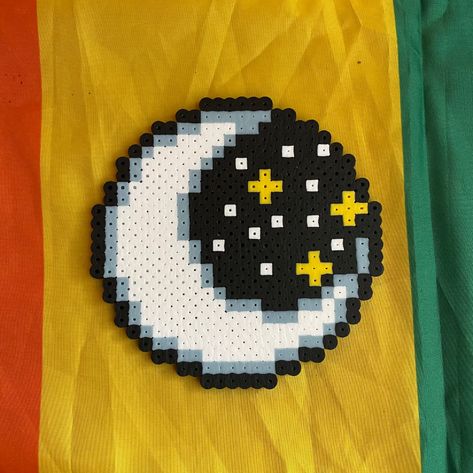 Moon Sparkle Coaster Colorful Perler Beads - Etsy Nerdy Perler Beads, Melt Beads Patterns, Easy Perler Bead Patterns, Pokemon Perler Beads, Melty Bead Patterns, Easy Perler Beads Ideas, Fuse Bead Patterns, Perler Bead Templates, Perler Crafts