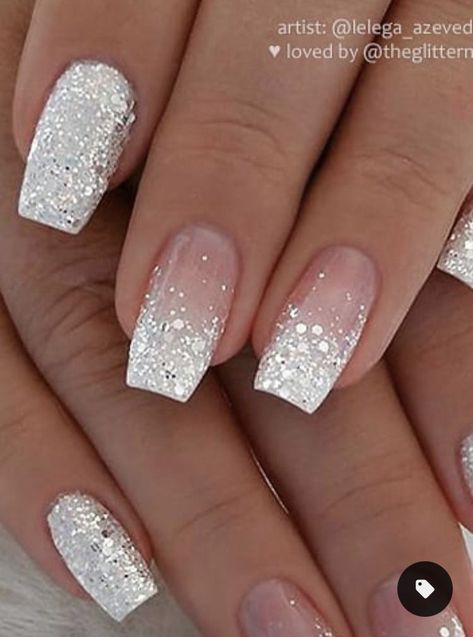 Nail Art Paillette, Silver Glitter Nails, Fancy Nails Designs, Glitter Gel Nails, Bride Nails, Nail Designs Glitter, Dipped Nails, Elegant Nails, Xmas Nails