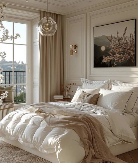 Parisian Hotel Bedroom, Small Old Money Bedroom, Expensive Room Aesthetic, Hotel Bedding Aesthetic, High Fashion Bedroom, French Luxury Bedroom, Expensive Bedroom Luxury, Elegant Room Aesthetic, Classic Bedroom Design Luxury