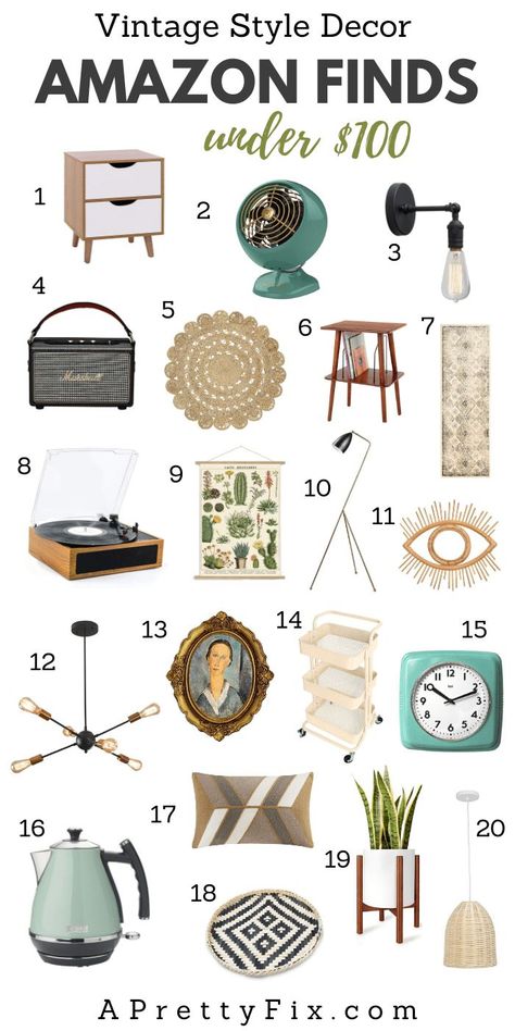 Want to freshen up your home with a chic vintage look? Look no further than these stunning affordable Amazon Vintage-Inspired Decor Finds under $100.  #homedecor #amazon #vintage #retro #homedecorlivingroom #homedecorbedroom #homedecoraccessories Cute Vintage Home Decor, Cute Vintage Room Decor, Amazon Decor Finds Bedroom, Amazon Boho Decor, Vintage Style Apartment, Vintage Diy Decor, Amazon Room Decor, Vintage Style Room, Boho Chic Bedroom Decor