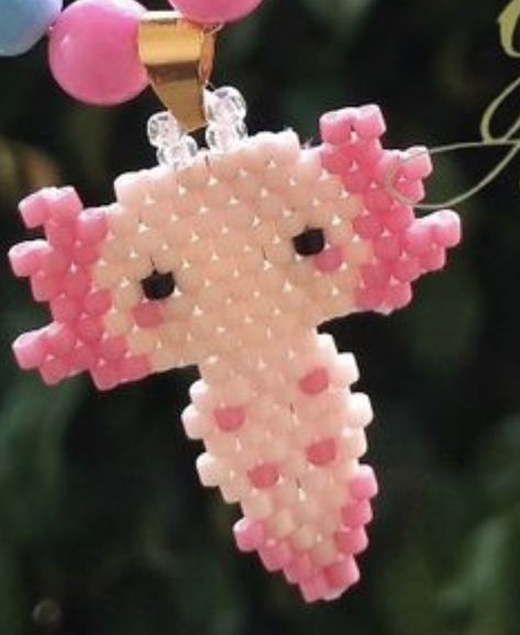 Beaded Axolotl Pattern, Brick Stitch Keychain, Axolotl Bead Pattern, Pony Bead Axolotl, Axolotl Perler Bead Patterns, Beaded Axolotl, Pony Bead Projects, Miyuki Beads Pattern, Seed Bead Projects