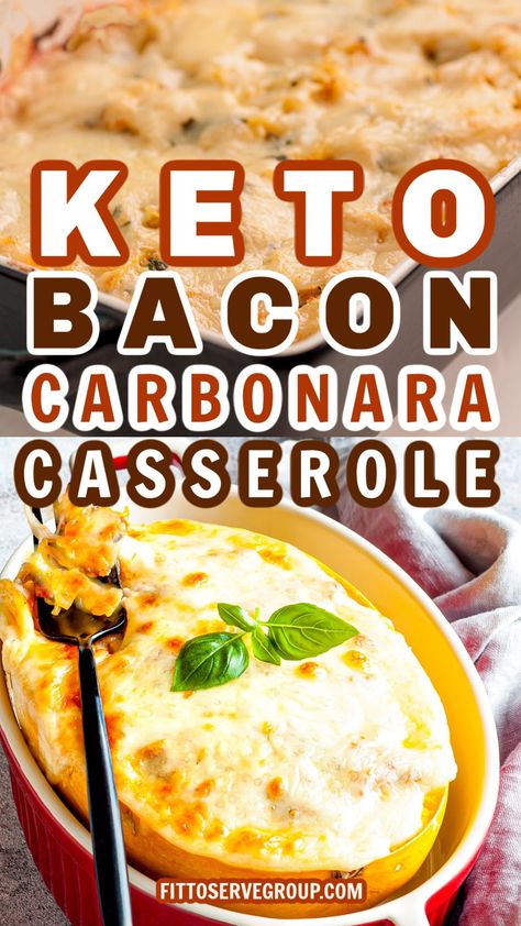 If you've been missing your pasta carbonara since going keto, you're going to love this keto bacon carbonara casserole. Featuring a creamy carbonara sauce, bacon, mushrooms, parmesan cheese, and spaghetti squash, this keto casserole is sure to be a hit! keto bacon carbonara casserole| low carb carbonara casserole #ketocasseroles Carbonara Casserole, Low Carb Carbonara, Creamy Carbonara Sauce, Keri Soup, Creamy Carbonara, Casserole Low Carb, Bacon Carbonara, Chicken Carbonara Recipe, Keto Carnivore