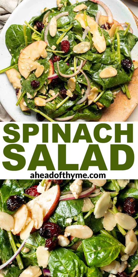 Spinach Salad Spinach Almond Salad, Chicken And Spinach Salad Recipes, Spinach Apple Pecan Salad, Apple Balsamic Salad, Balsamic Spinach Salad, Spinach Apple Salad Recipes, Fall Spinach Salad Recipes, Creamy Spinach Salad, Christmas Salads Recipes Holidays