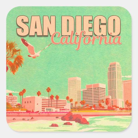 San Diego California Downtown Souvenirs 1950s Cali Aesthetic, Design Stickers, San Diego Beach, Tropical Destinations, Retro Summer, Stone Coasters, San Diego California, Summer Design, Travel Lover