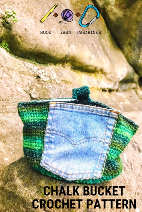 FREE EVERGREEN CHALK BUCKET PATTERN! Create your own little chalk bucket for bouldering at the gym or the crag. OR store your current work-in-progress in this little beauty. Only simple techniques and stitches are used. hookyarncarabiner.com #crochet #diy #bright #chalkbag #chalk #bag #freepattern #easy #tutorial #photos #climbing #yarn #lionbrandyarn #vannaschoice #sunflower #floret #flower #rockclimbing #project #summer #outdoors #adventure #hookyarncarabiner Chalk Bucket, Climbing Chalk, Chalk Bag, Diy Chalk, Chalk Bags, Lion Brand Yarn, Crochet Diy, Crochet Basket, Easy Tutorial