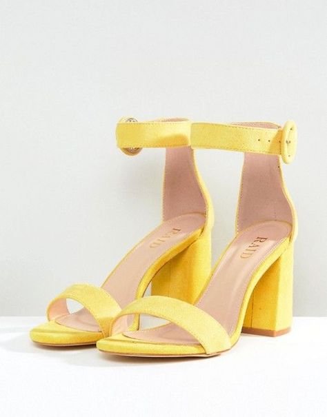 Yellow block heel bight strappy pump Heel Sandals Outfit, Dr Shoes, Manolo Blahnik Heels, Yellow Sandals, Yellow Heels, Toe Post Sandals, Prom Heels, Studded Heels, Yellow Shoes